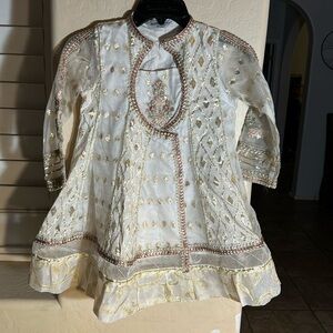 Maria B girls sheer embroidered gold stitched‎ beautiful Top size 6-8
